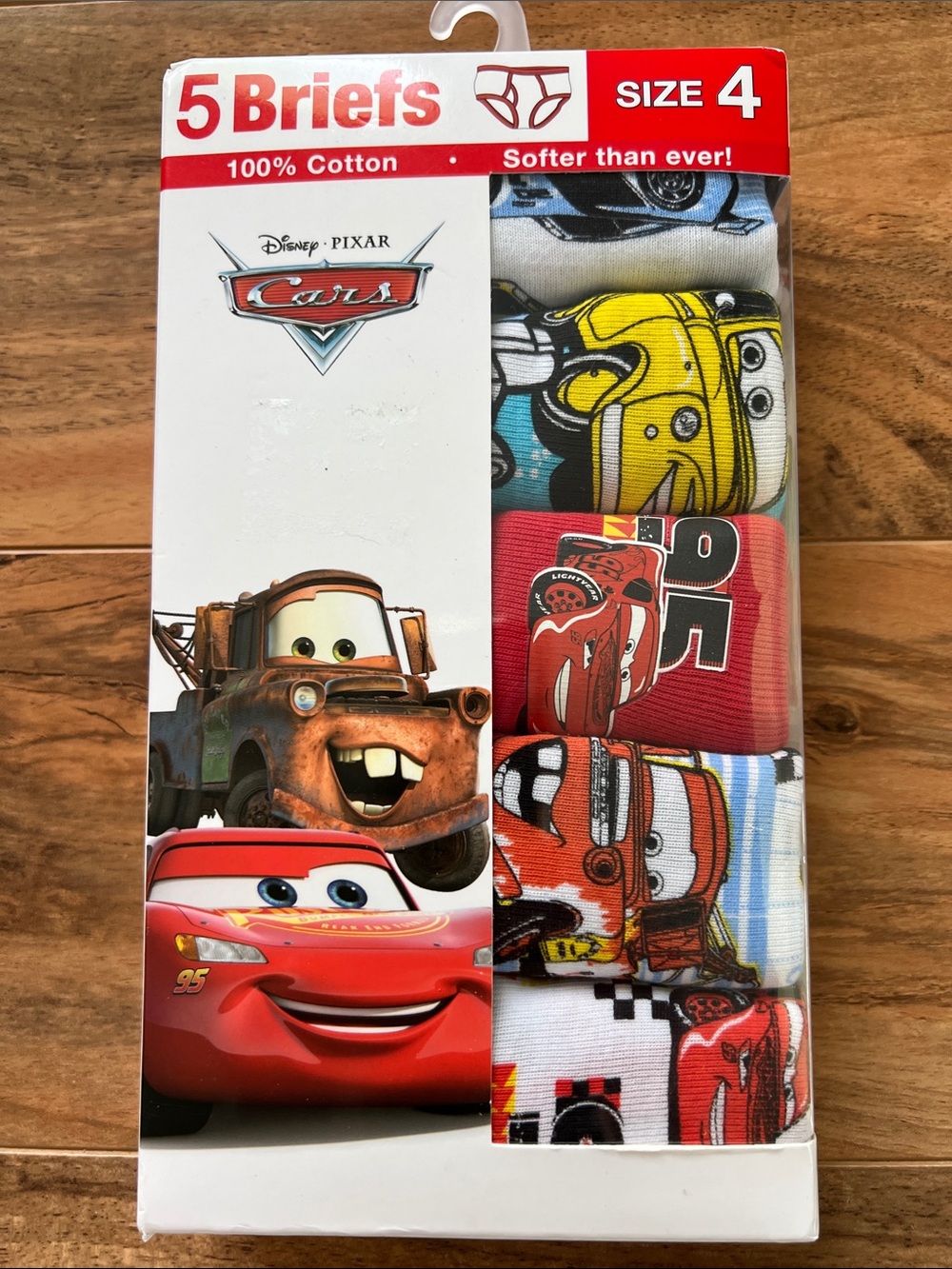 Disney Pixar Cars Boys Briefs Underwear 5 Pack Size 4 Lightning McQueen NIB